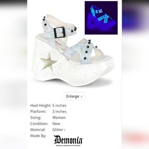 Demonia Women's Iridescent Glitter Platform Sandals - White